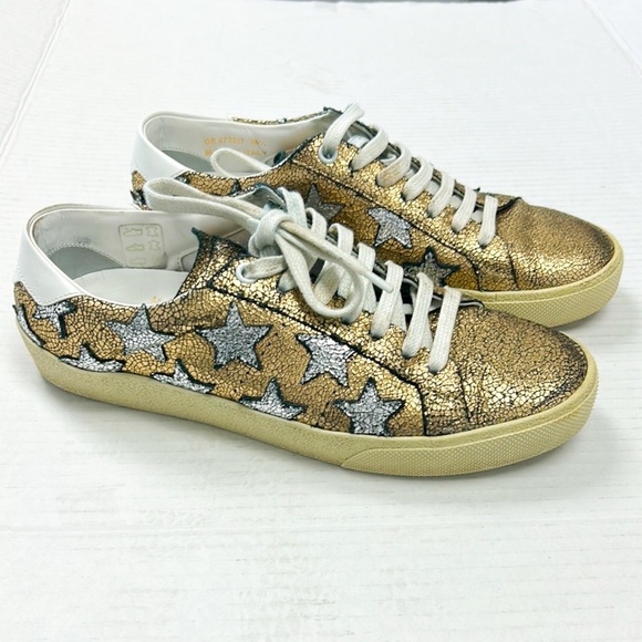 Saint Laurent Gold and Silver Star Court Trainers - Picture 3 of 7
